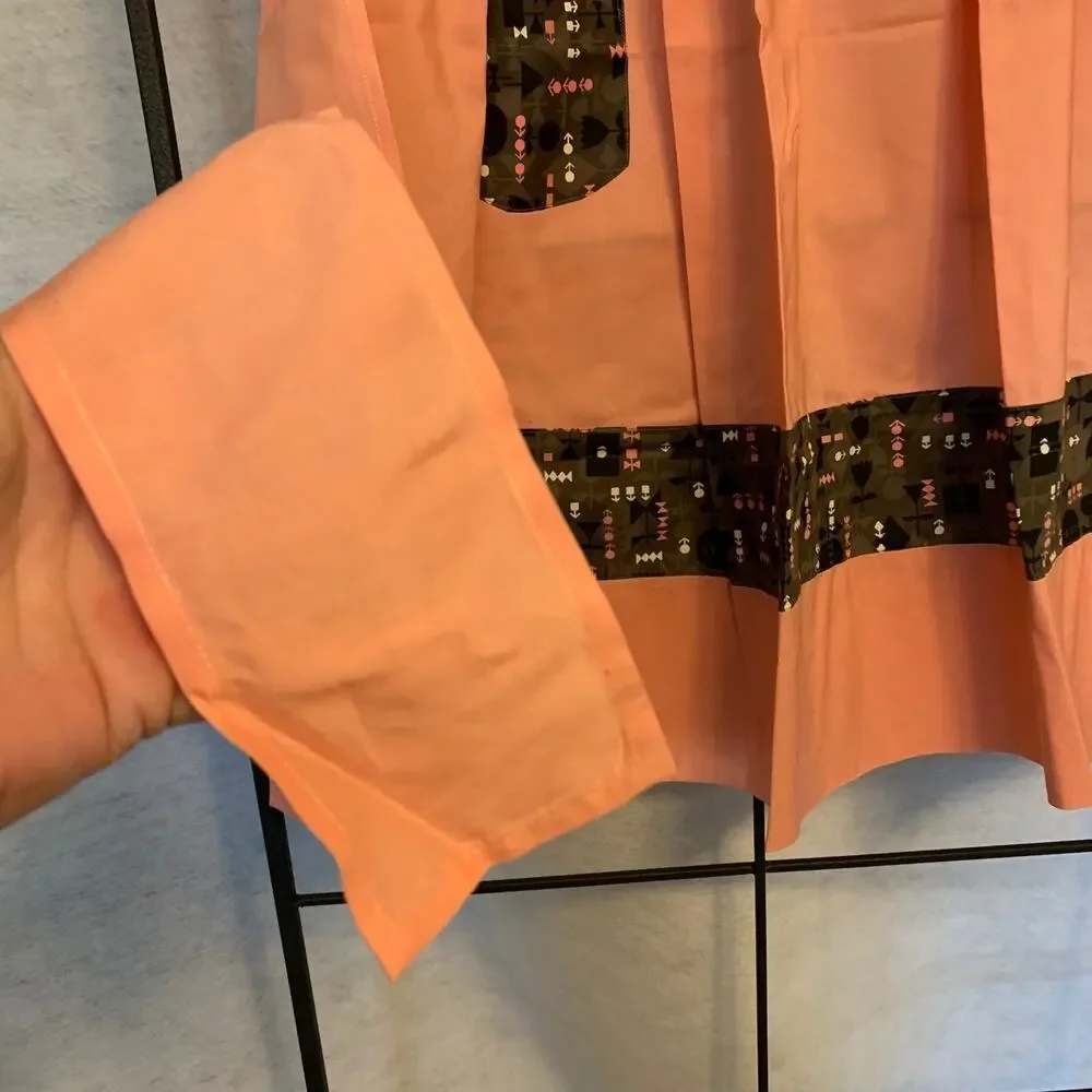 Vintage Style Coral Color Handmade Apron with Pocket - Picture 2 of 7